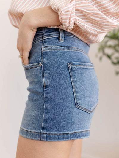 washed brown high rise denim