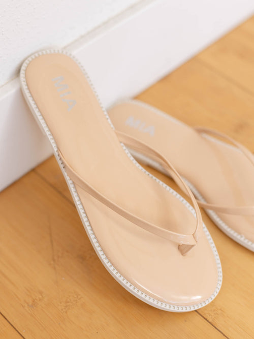 simple sleek nude thong sandals