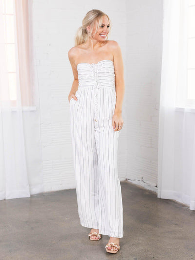 strapless linen jumpsuit