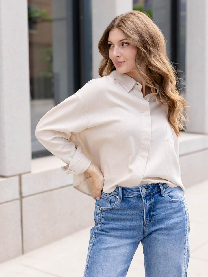 RISEN Oversized Cropped Linen Shirt