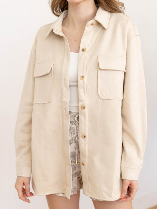 neutral faux suede shirt jacket