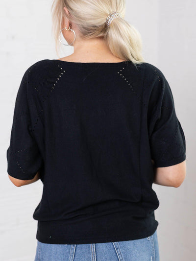 black open knit fine gauge top