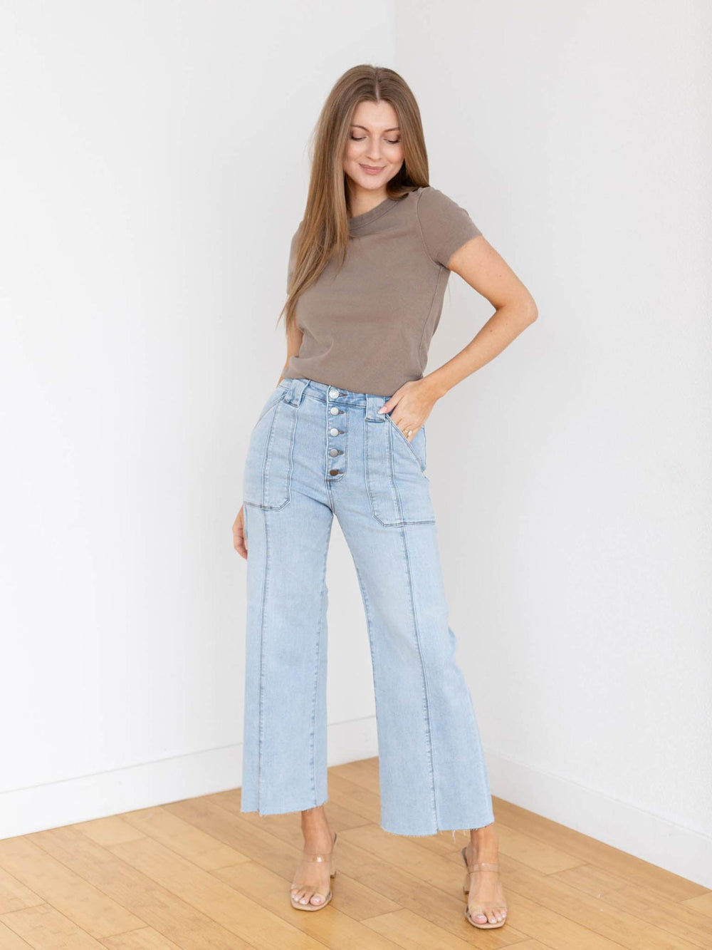 cropped wide leg light wash denim