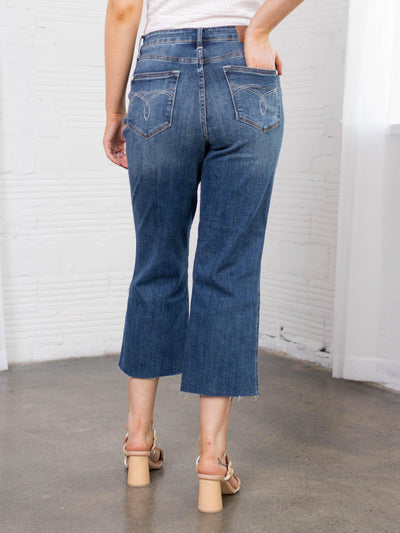 fray hem embroidered pocket denim