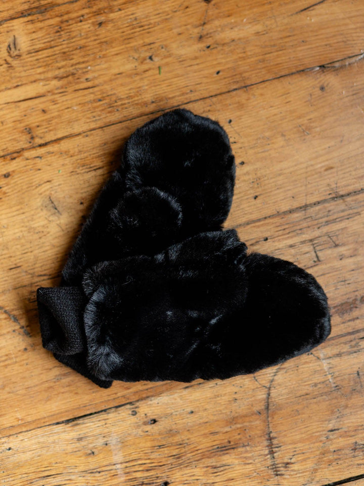 black faux fur gloves