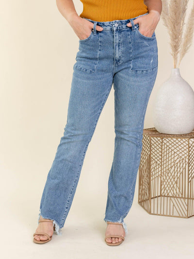 uneven hem denim