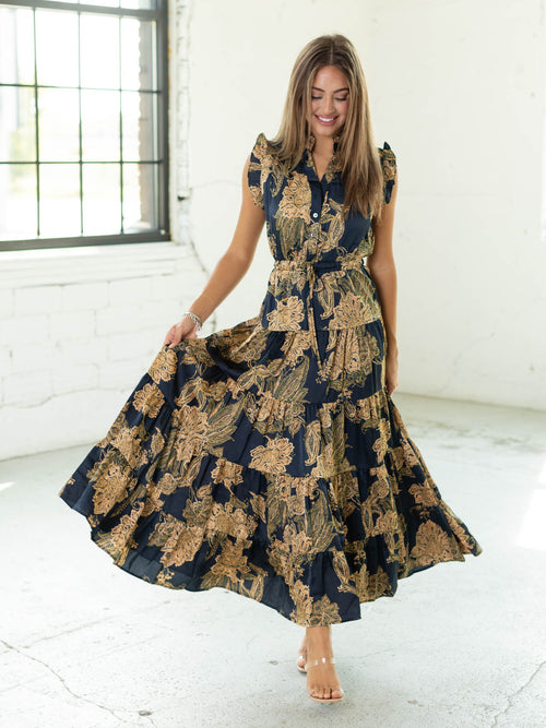 satin tiered paisley printed dress