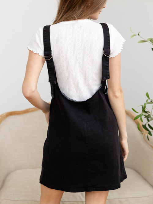 washed black denim overall dress