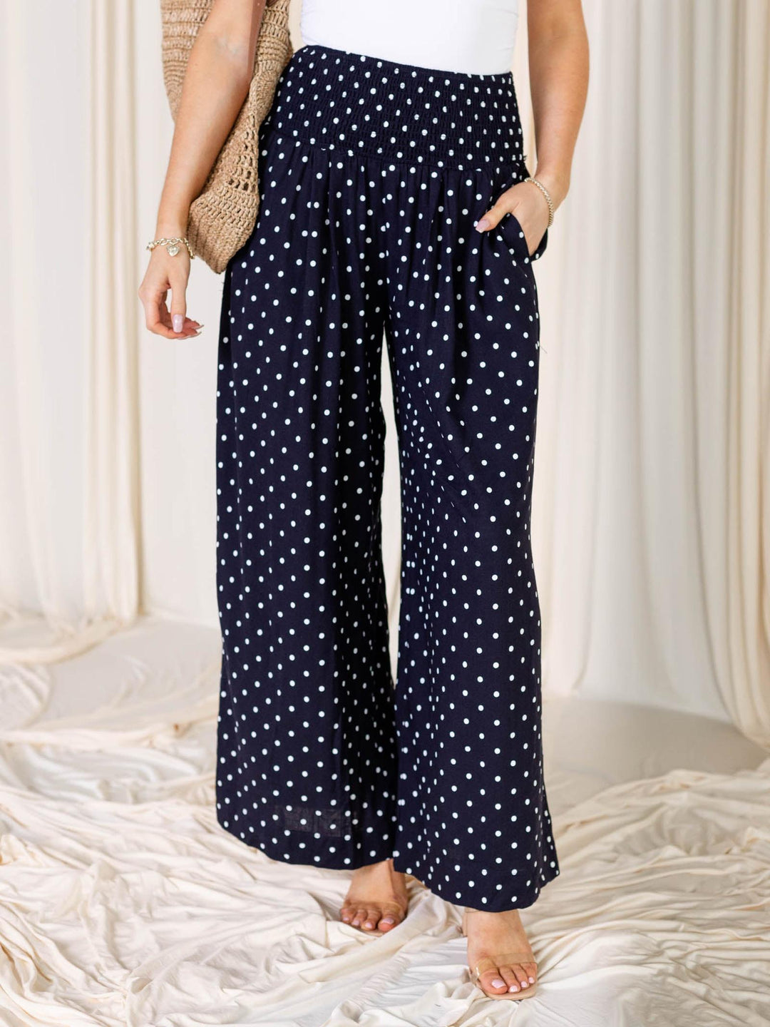 wide leg polka dot pants