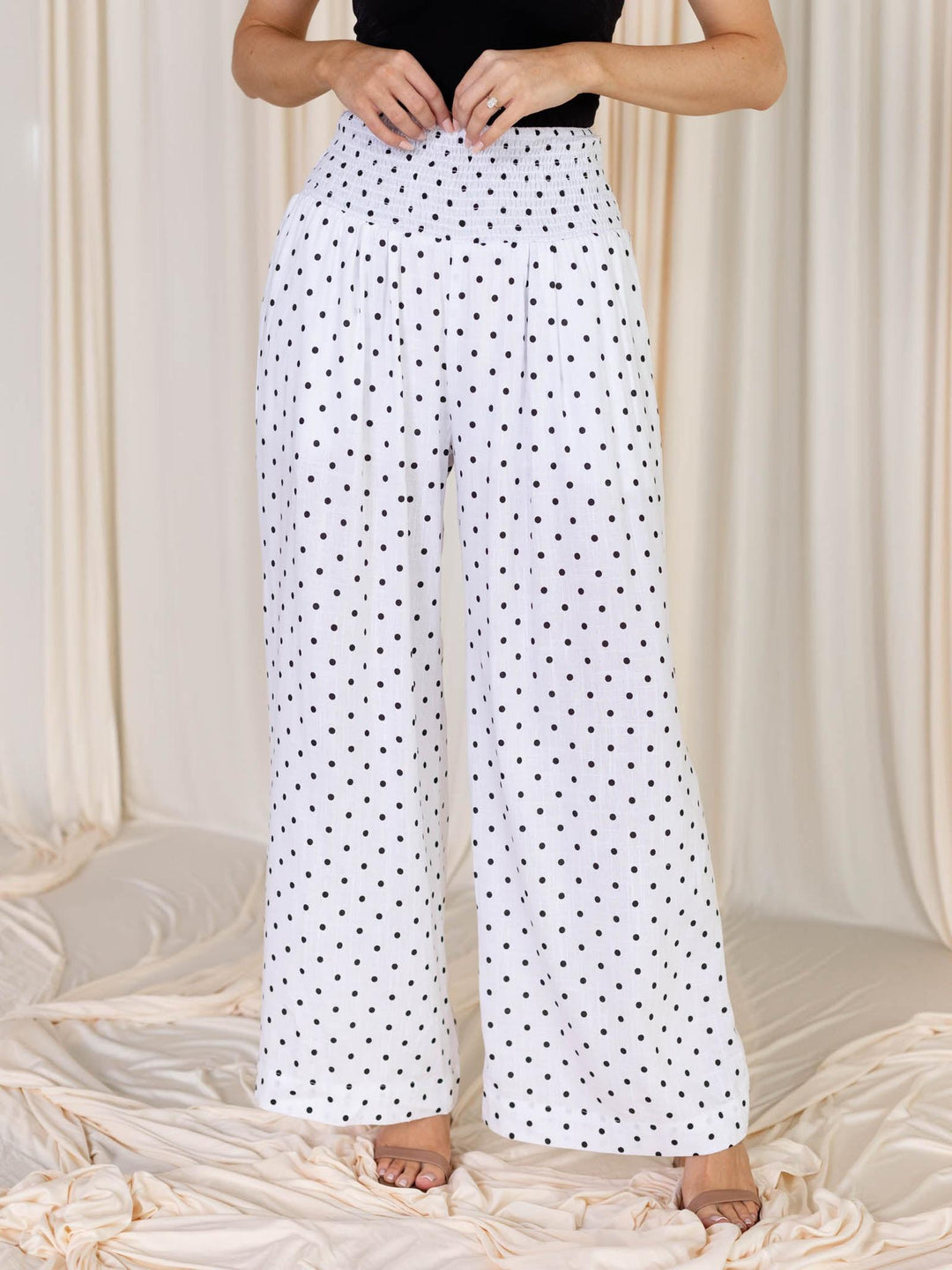 wide leg polka dot pants