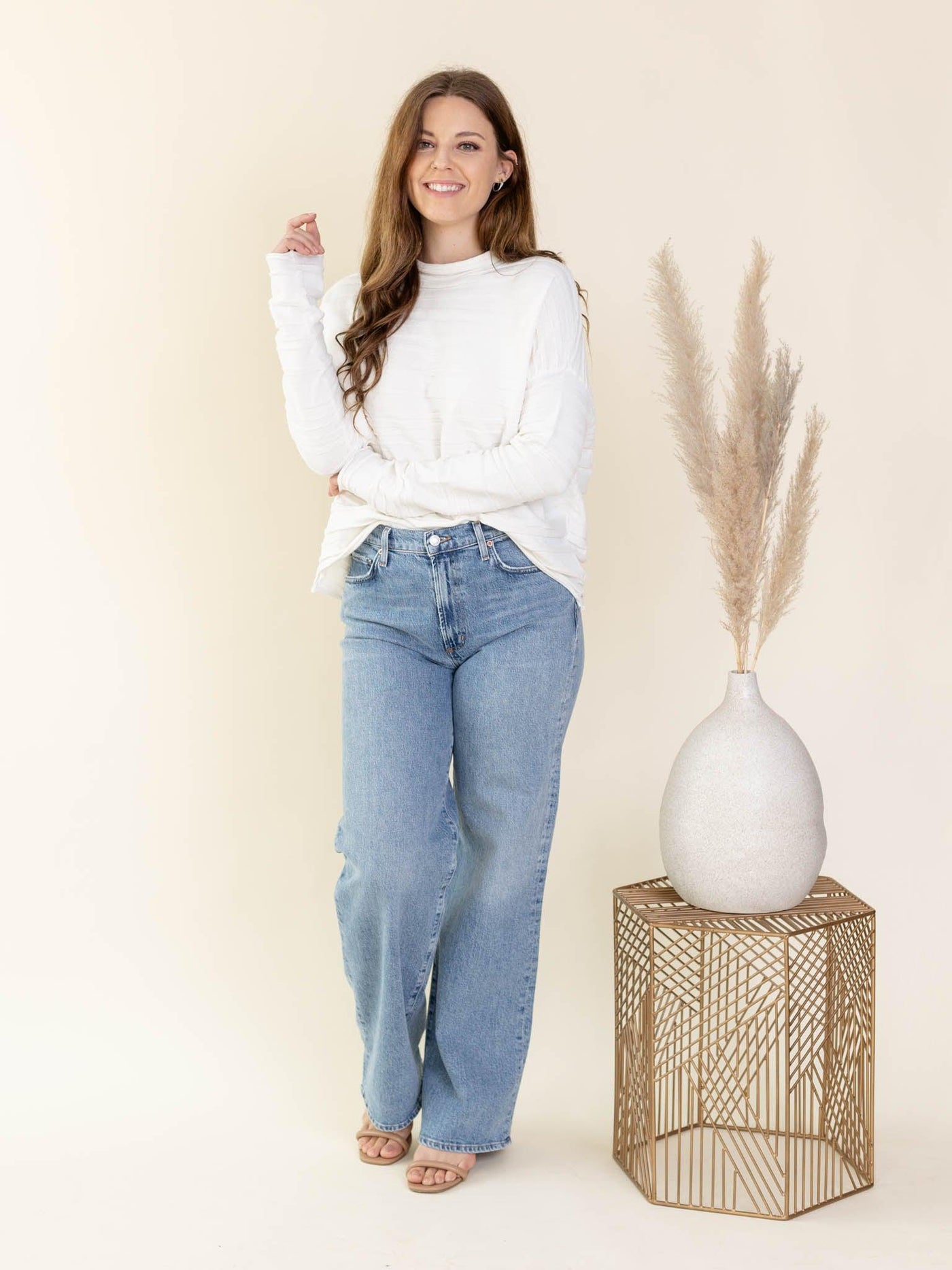 white mock neck top