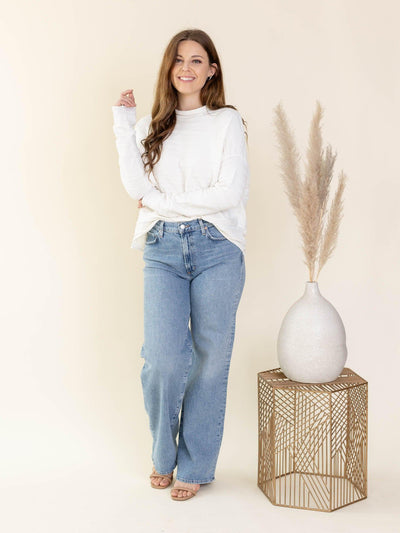 white mock neck top