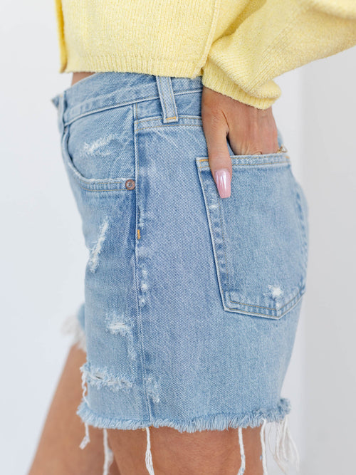 raw hem long inseam denim shorts