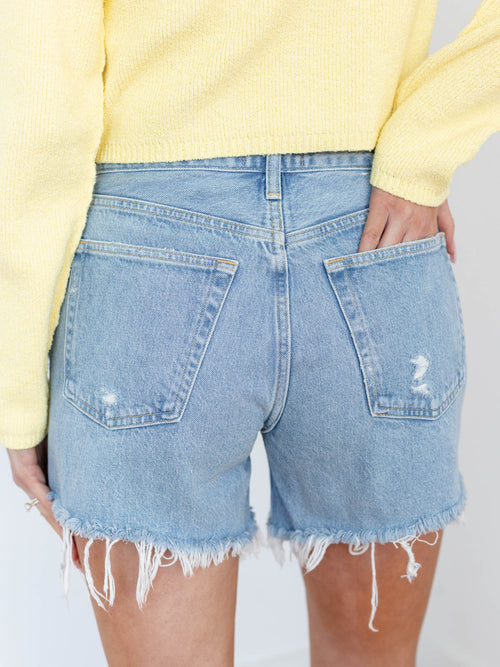 raw hem long inseam denim shorts