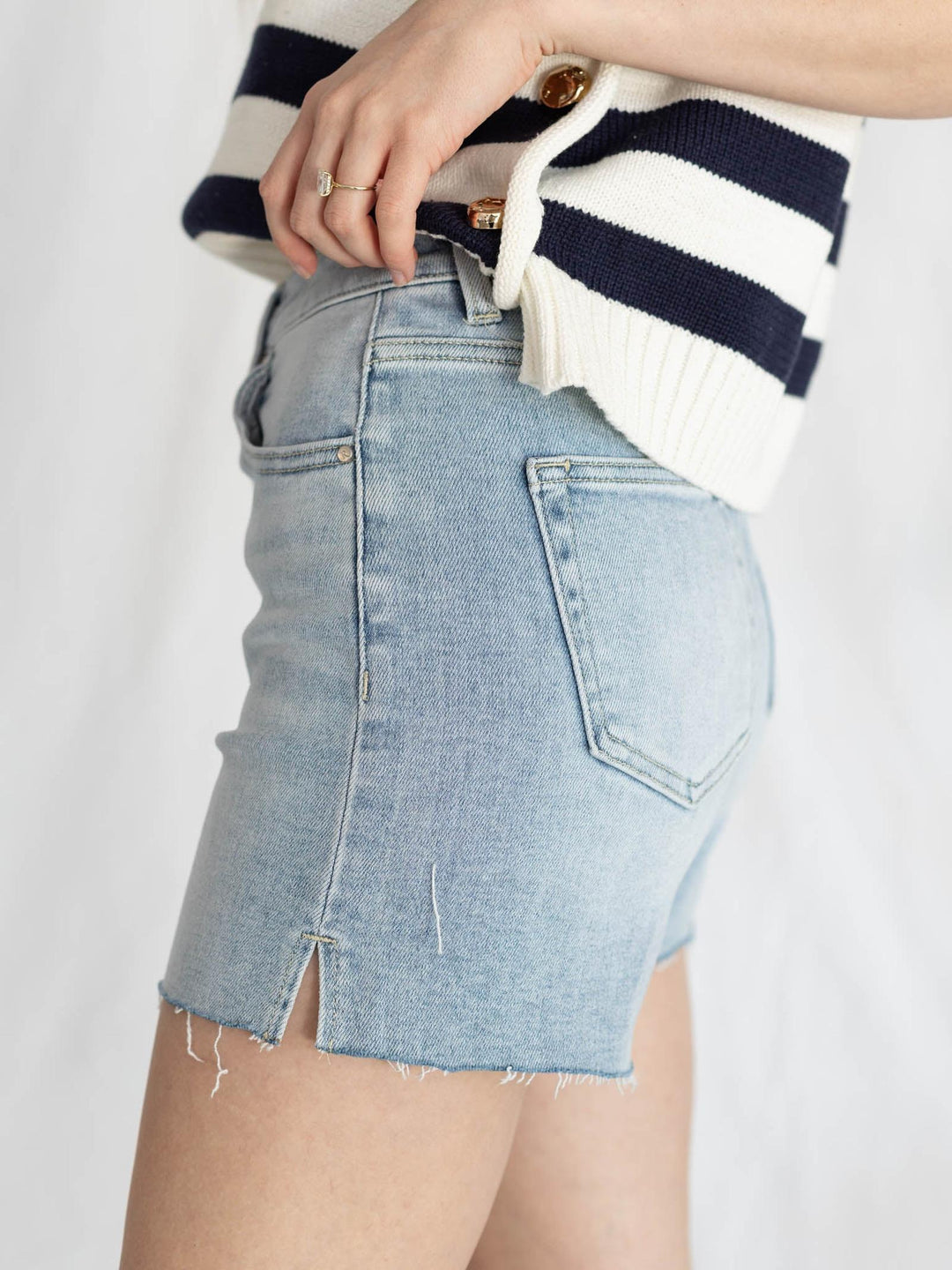 light wash high rise denim shorts