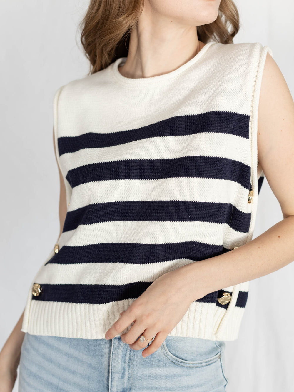 horizontal striped knit tank top