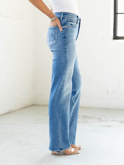 medium wash straight leg denim