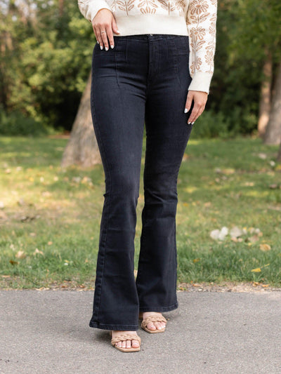black high rise flare jeans