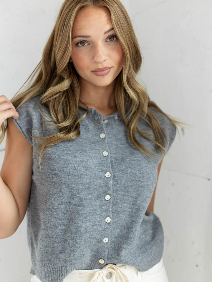 Roll Sleeve Button Up Sweater Cardi Top