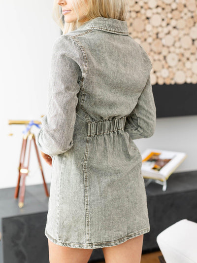 Washed Button Down Denim Shirt Dress