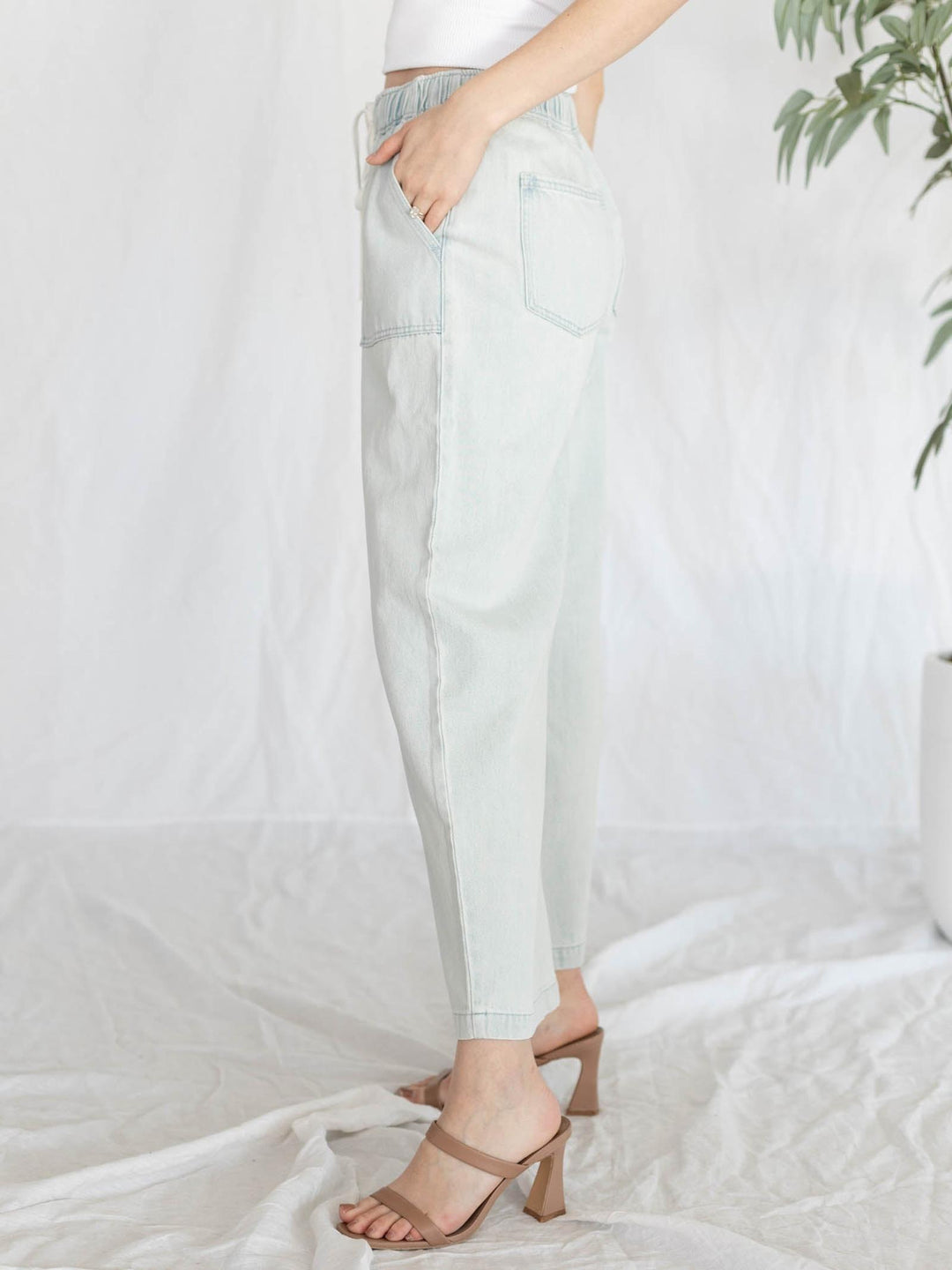 wide leg denim trousers