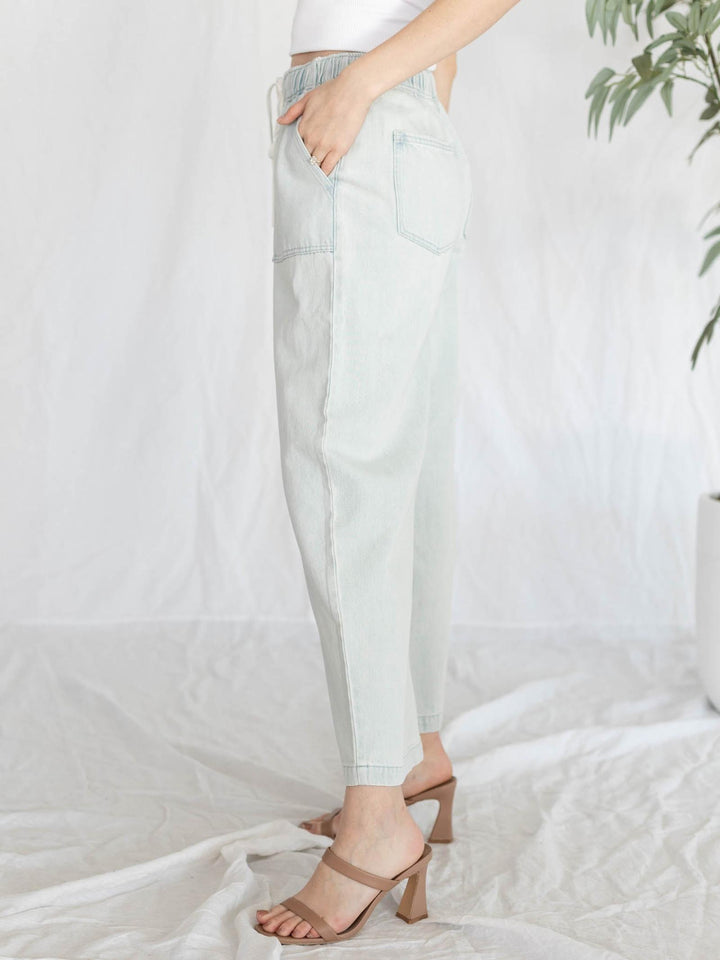 wide leg denim trousers