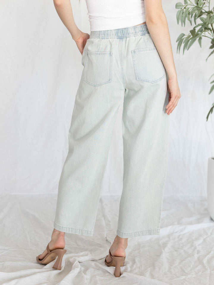wide leg denim trousers