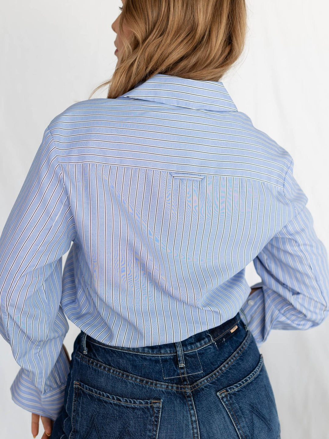 cropped tie pinstripe blouse
