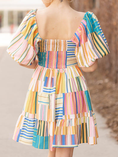 mixed stripe mini dress
