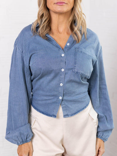 long sleeve open back shirt