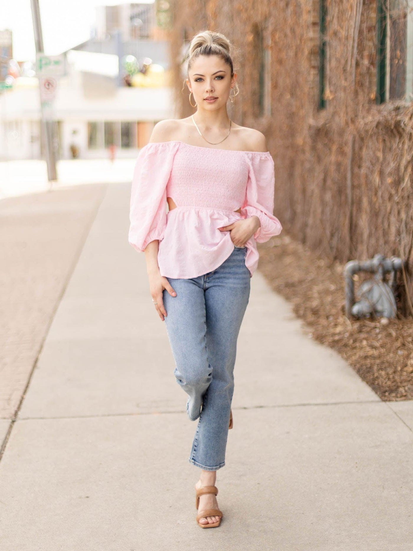 billowed sleeve cut out top