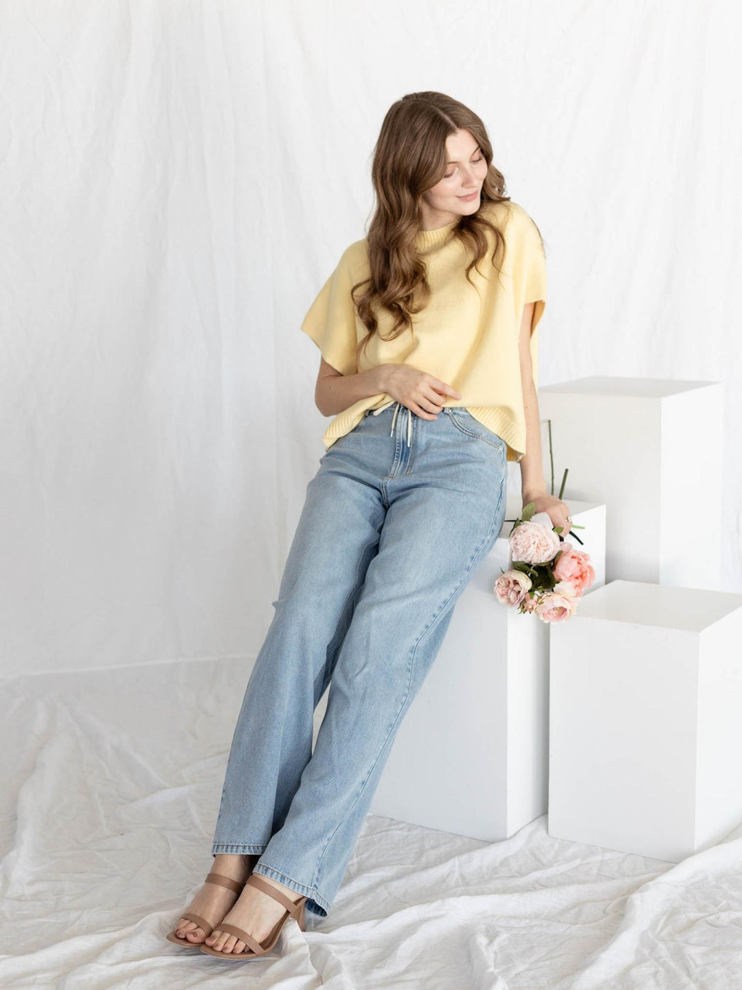 light wash denim with drawstring waist