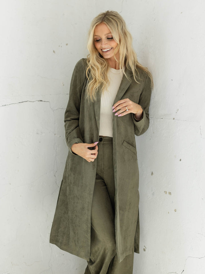 Skies Are Blue Classic Faux Suede Duster