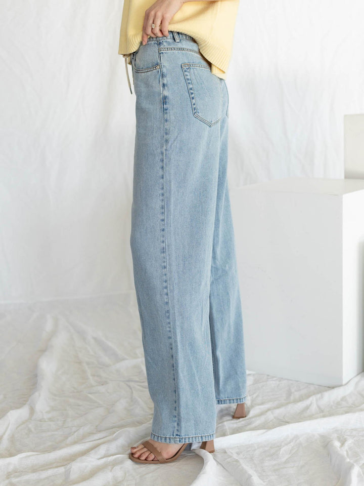 light wash denim with drawstring waist