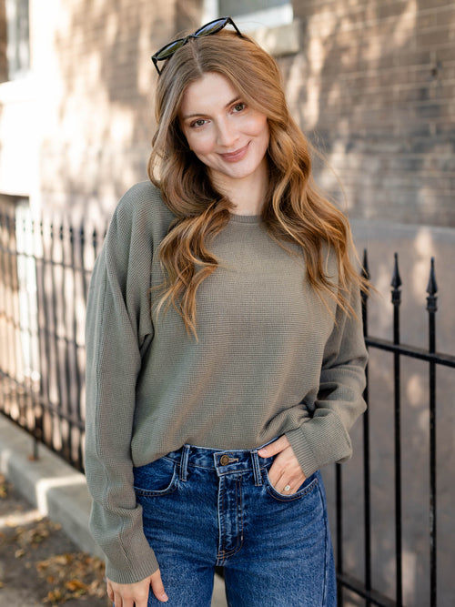 dusty sage waffle knit top