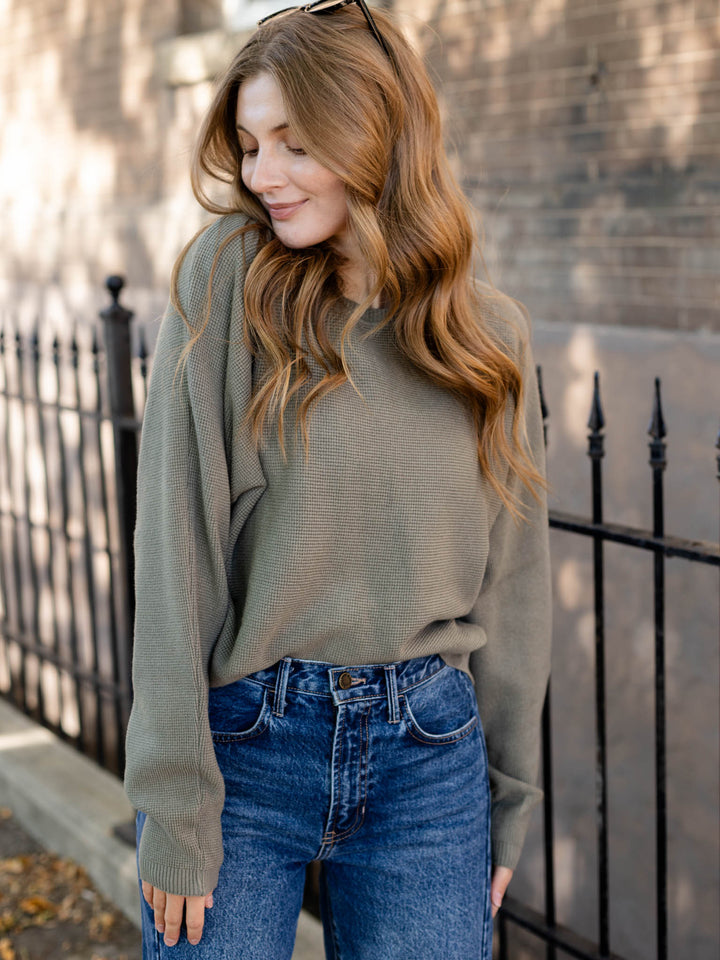 dusty sage waffle knit top