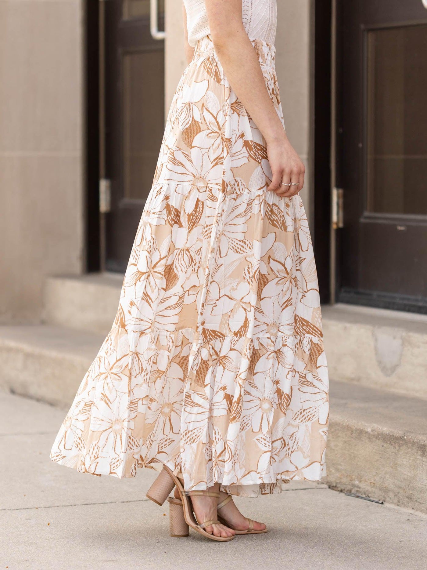 tan floral skirt