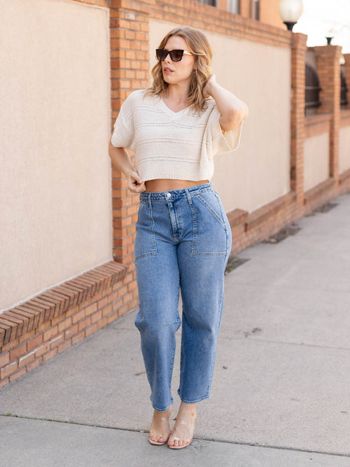 open knit cream boxy sweater