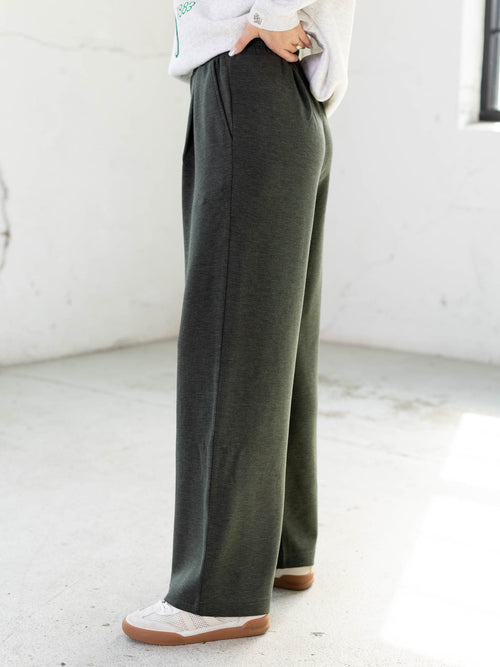 olive wide leg heathered pant