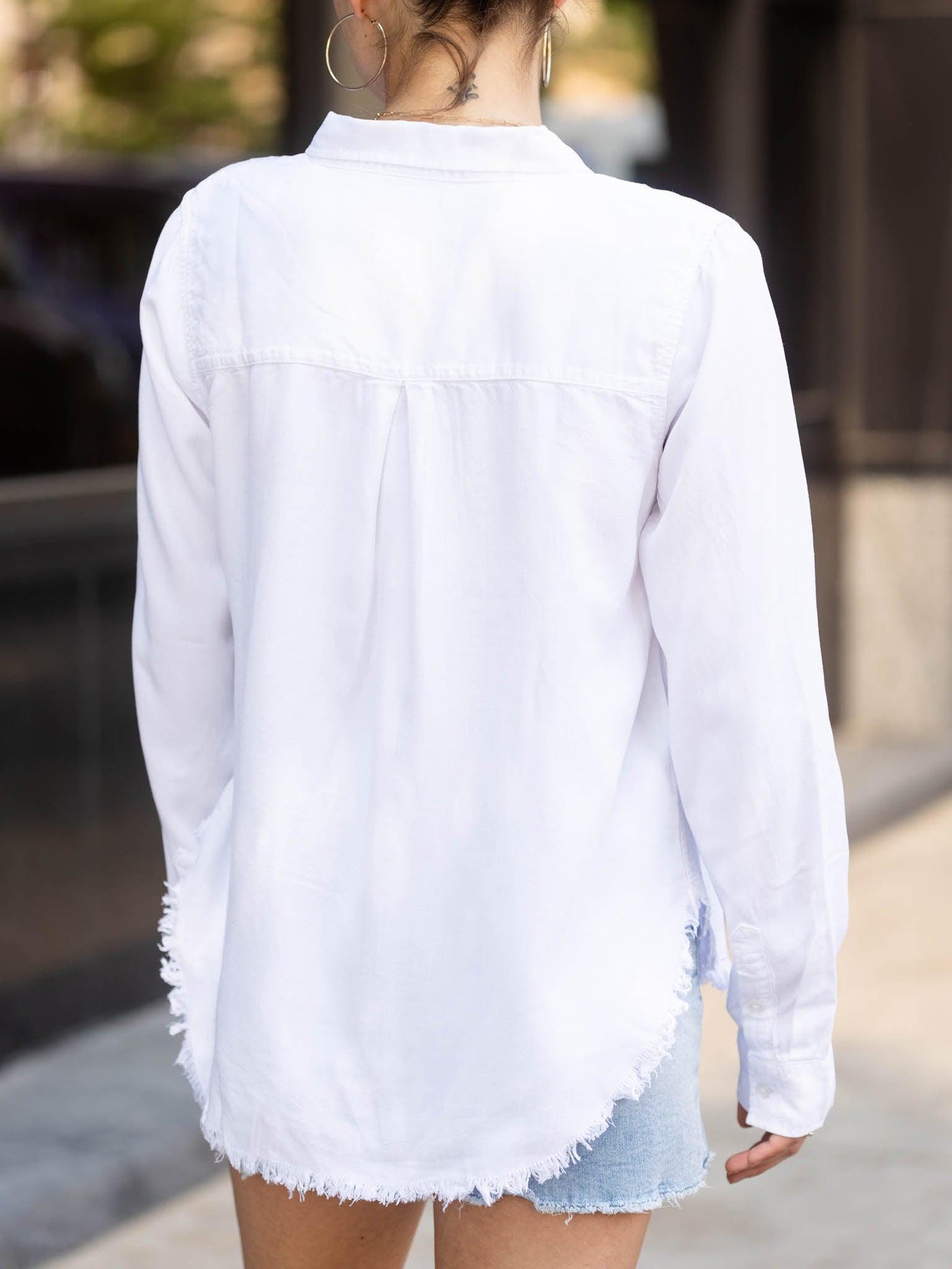 white frayed hem button up thread and supply