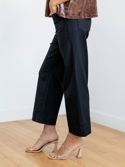black coated cropped wide leg pant