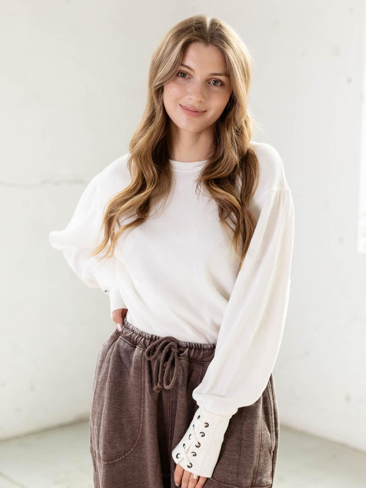 thermal lace cuff detail oversized top