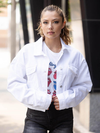 cropped white denim jacket