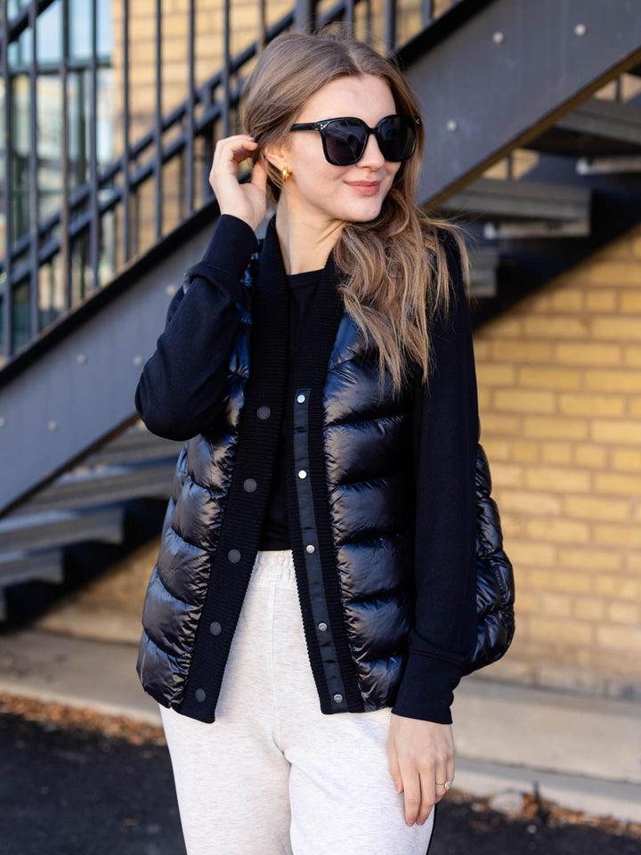 puffy black shiny vest