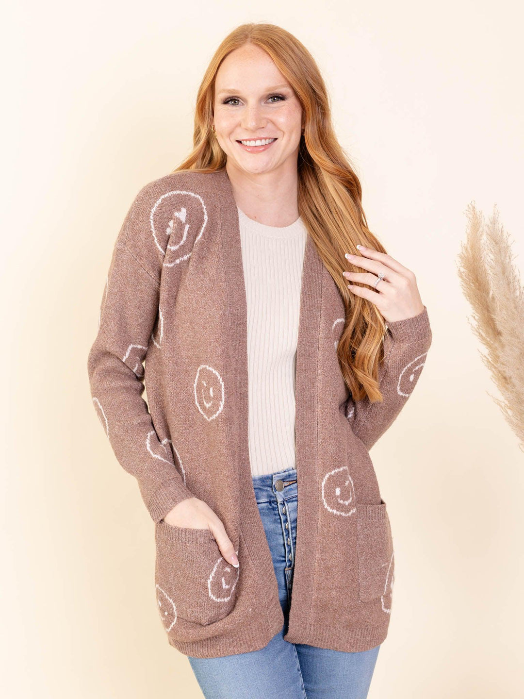 open front smiley face cardigan