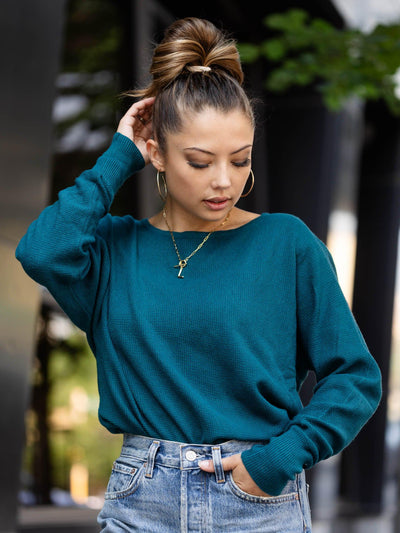 textured boat neck top