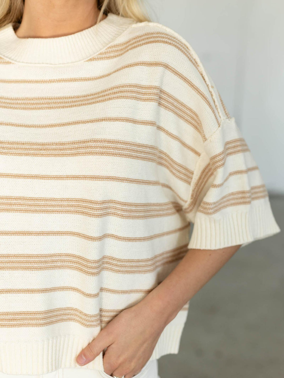 Drop Half Sleeve Striped Sweater Top