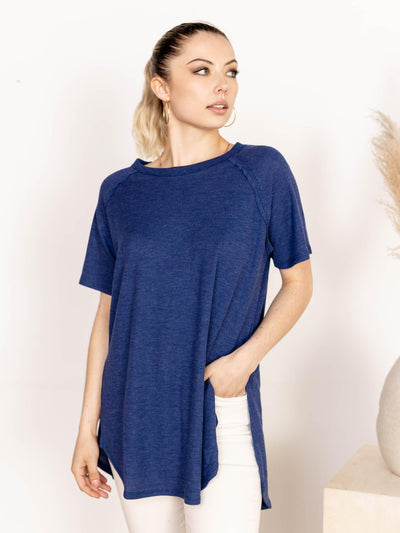rounded hemline blue tee