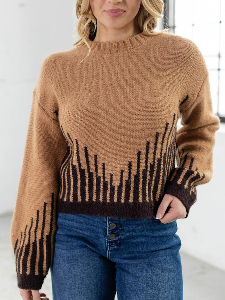 brown and black contrast stripe sweater