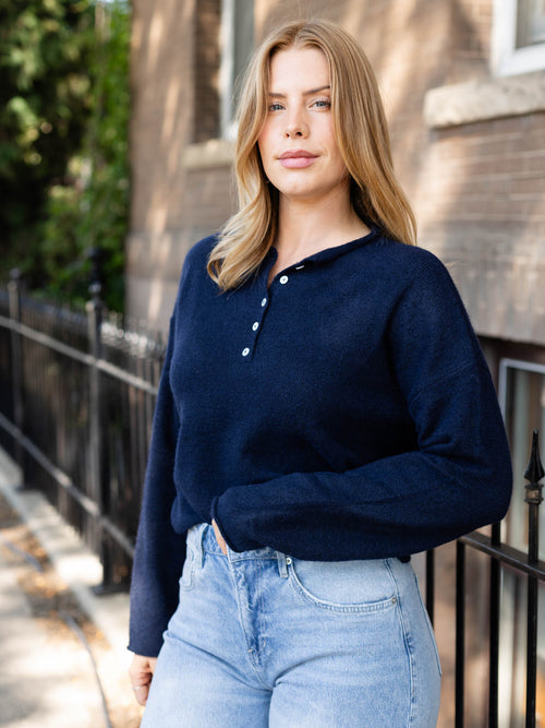 dark blue henley sweater